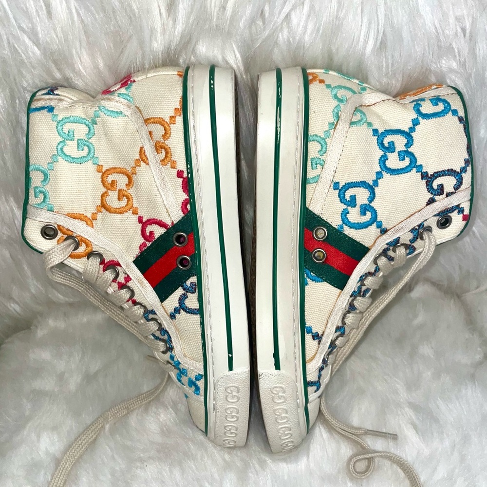 🔥🔥 Authentic Gucci Embroidered Signature Tennis 1977 Hightop Sneakers Sz 7.5!!